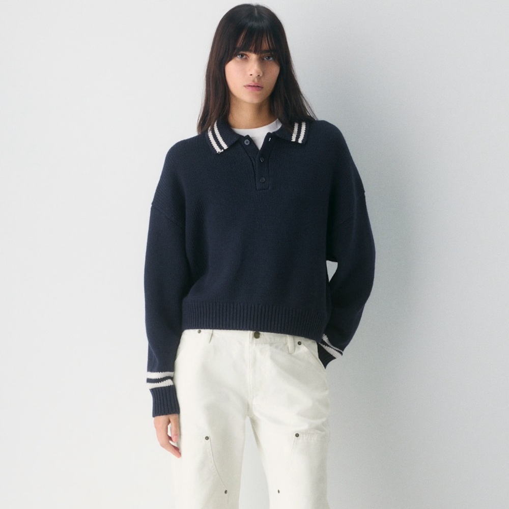 TNA Sideline Polo Sweater in Navy